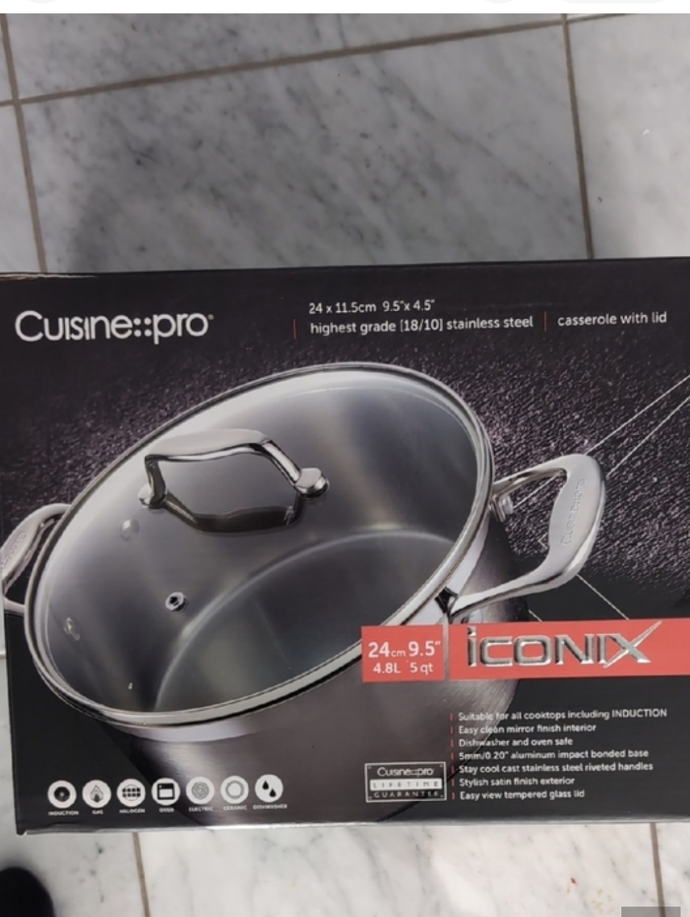 Cuisine::pro ICONIX 24cm Stainless Steel 18/10 Casserole Pot With Lid - 5qt 4.8L